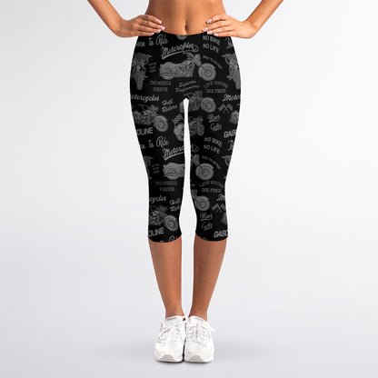 Motorcycle Quote Pattern Print Women's Capri Leggings