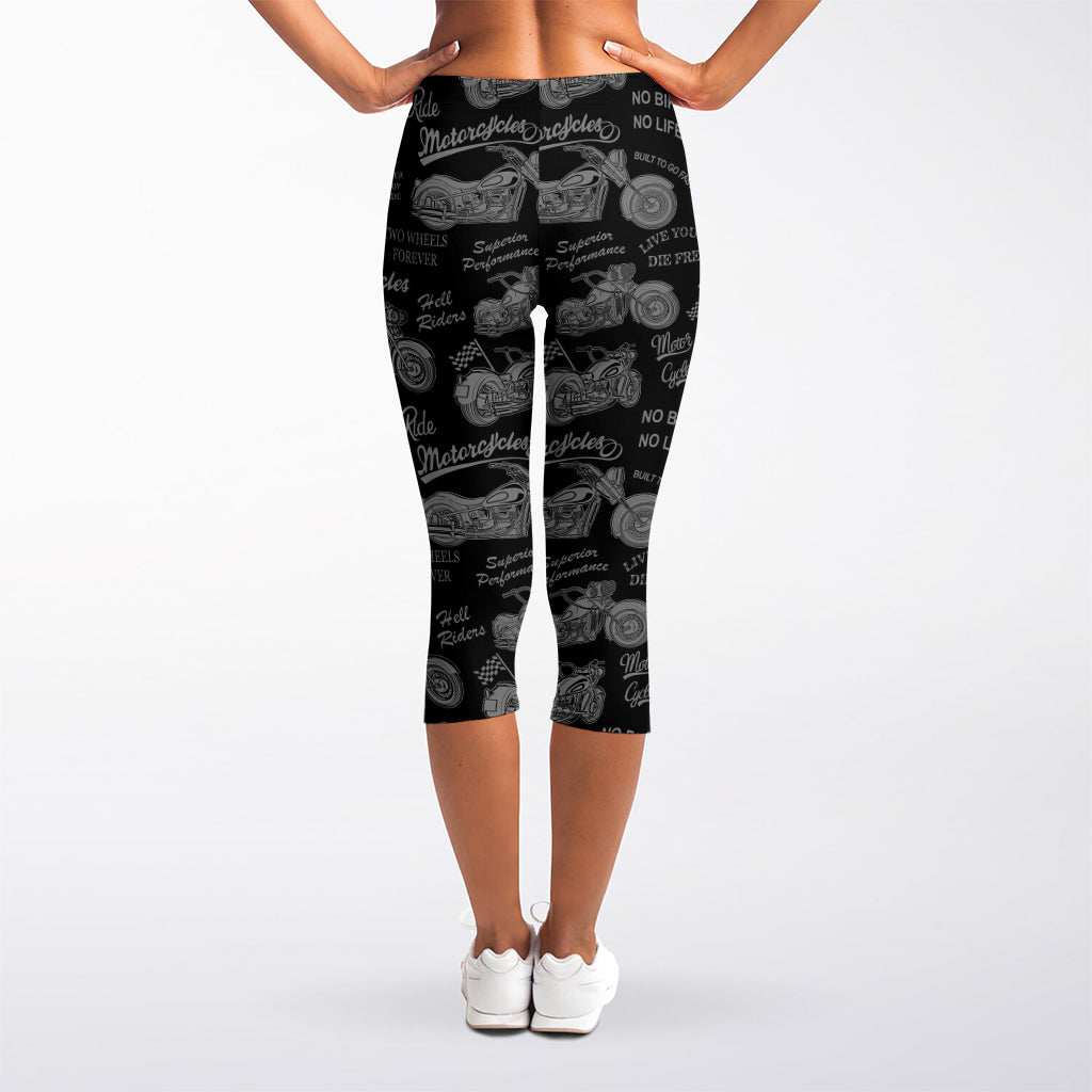Motorcycle Quote Pattern Print Women's Capri Leggings