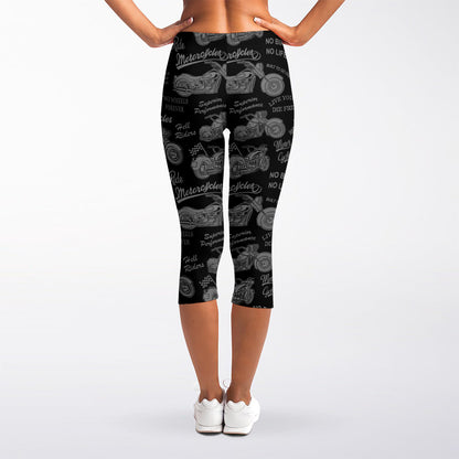 Motorcycle Quote Pattern Print Women's Capri Leggings