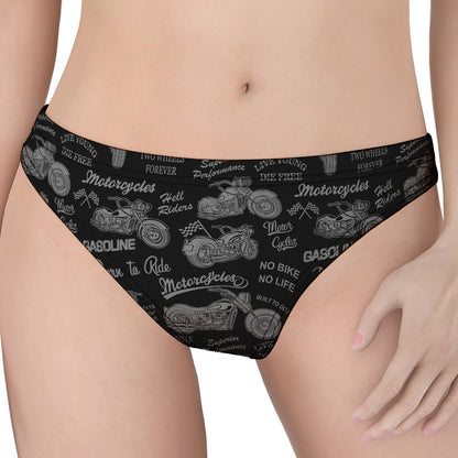 Motorcycle Quote Pattern Print Women's Thong