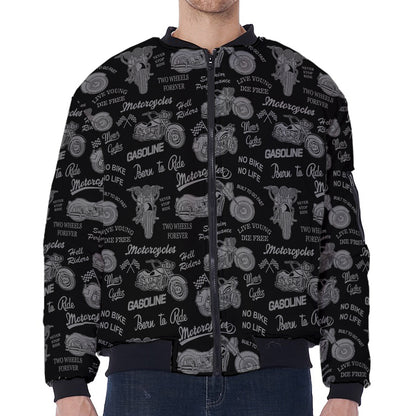 Motorcycle Quote Pattern Print Zip Sleeve Bomber Jacket