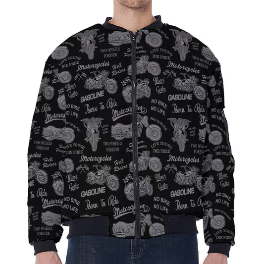 Motorcycle Quote Pattern Print Zip Sleeve Bomber Jacket
