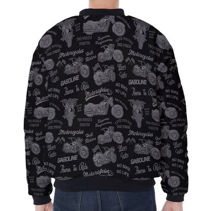Motorcycle Quote Pattern Print Zip Sleeve Bomber Jacket
