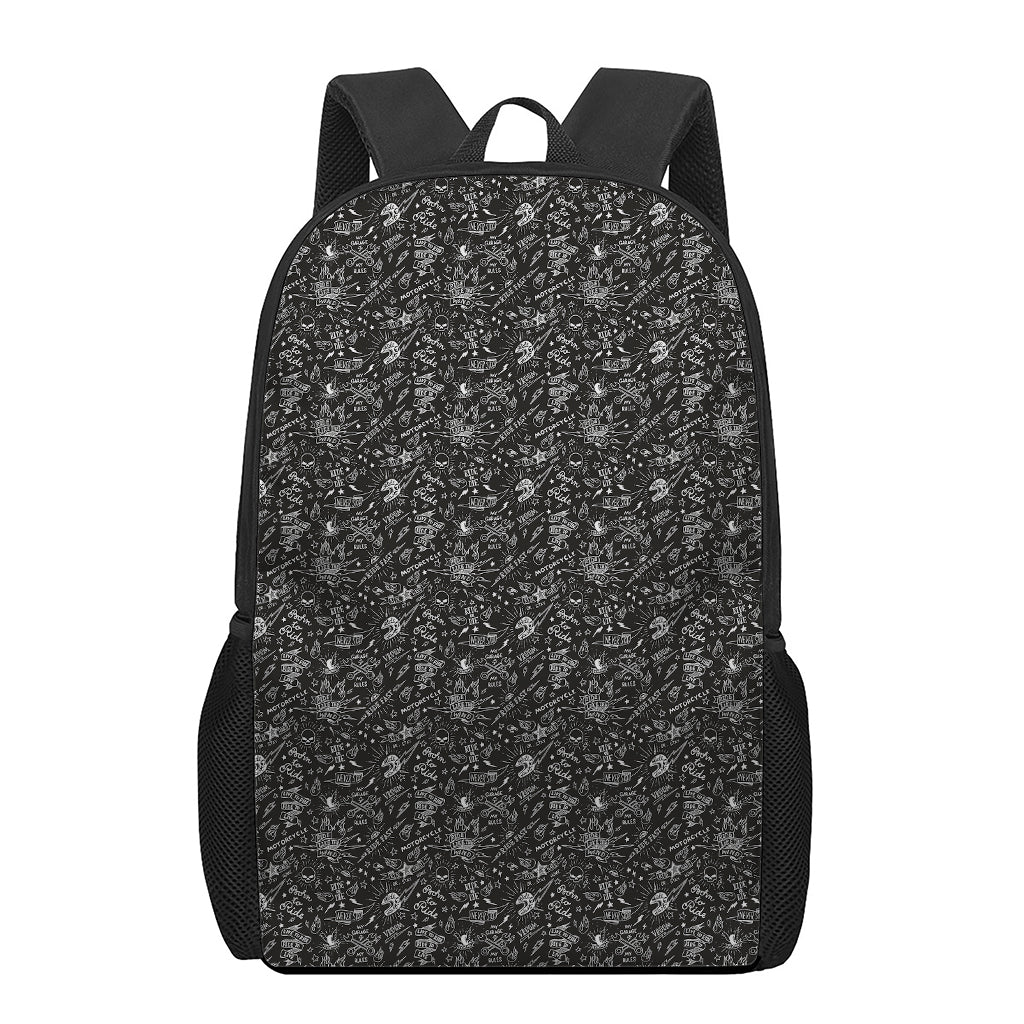 Motorcycle Words Pattern Print 17 Inch Backpack