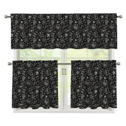 Motorcycle Words Pattern Print 3 Piece Kitchen Curtains
