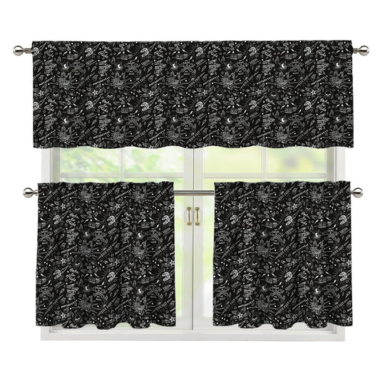 Motorcycle Words Pattern Print 3 Piece Kitchen Curtains