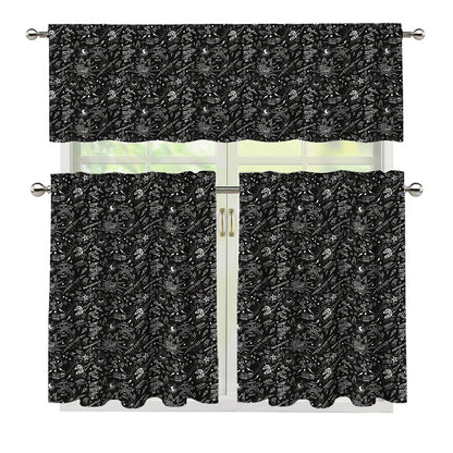 Motorcycle Words Pattern Print 3 Piece Kitchen Curtains