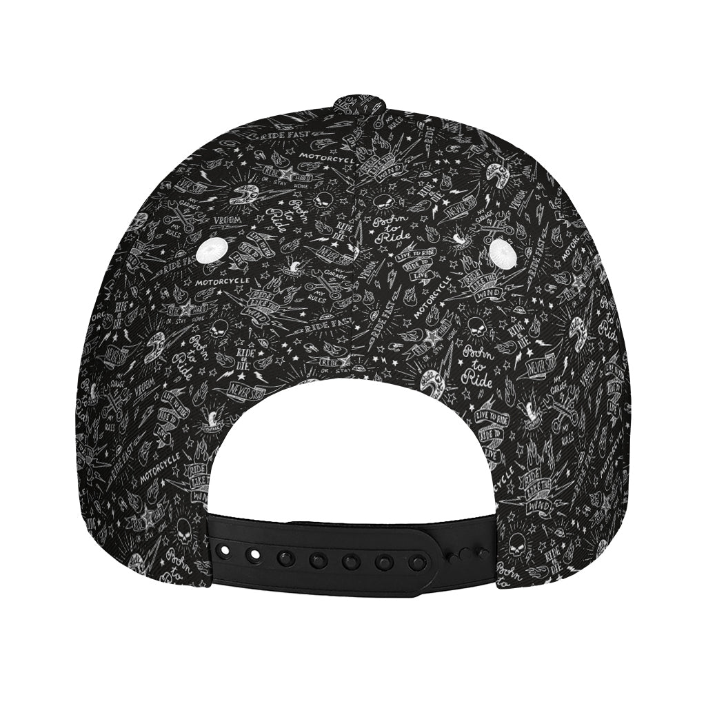 Motorcycle Words Pattern Print Baseball Cap