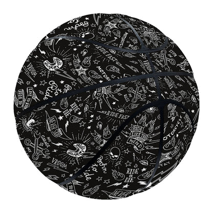 Motorcycle Words Pattern Print Basketball