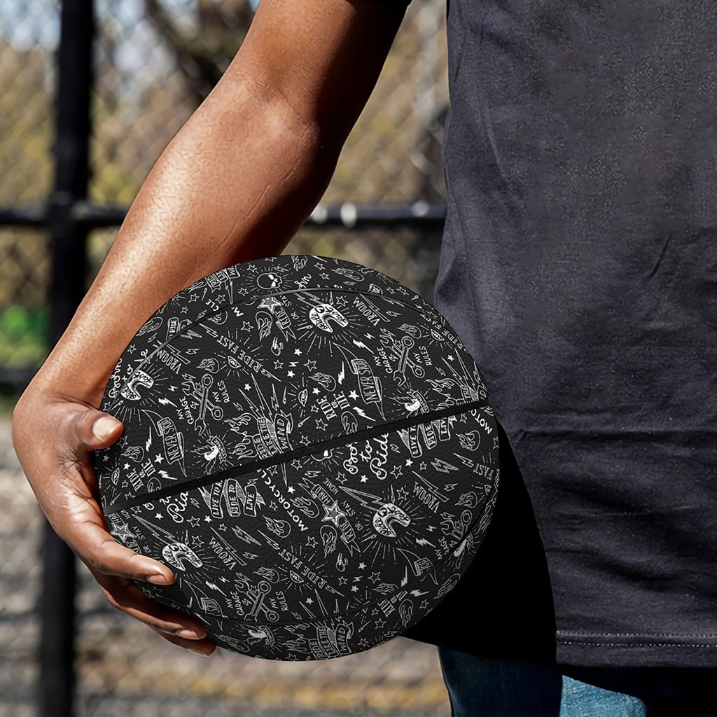 Motorcycle Words Pattern Print Basketball
