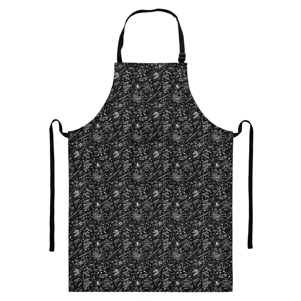 Motorcycle Words Pattern Print Bib Apron With Pocket