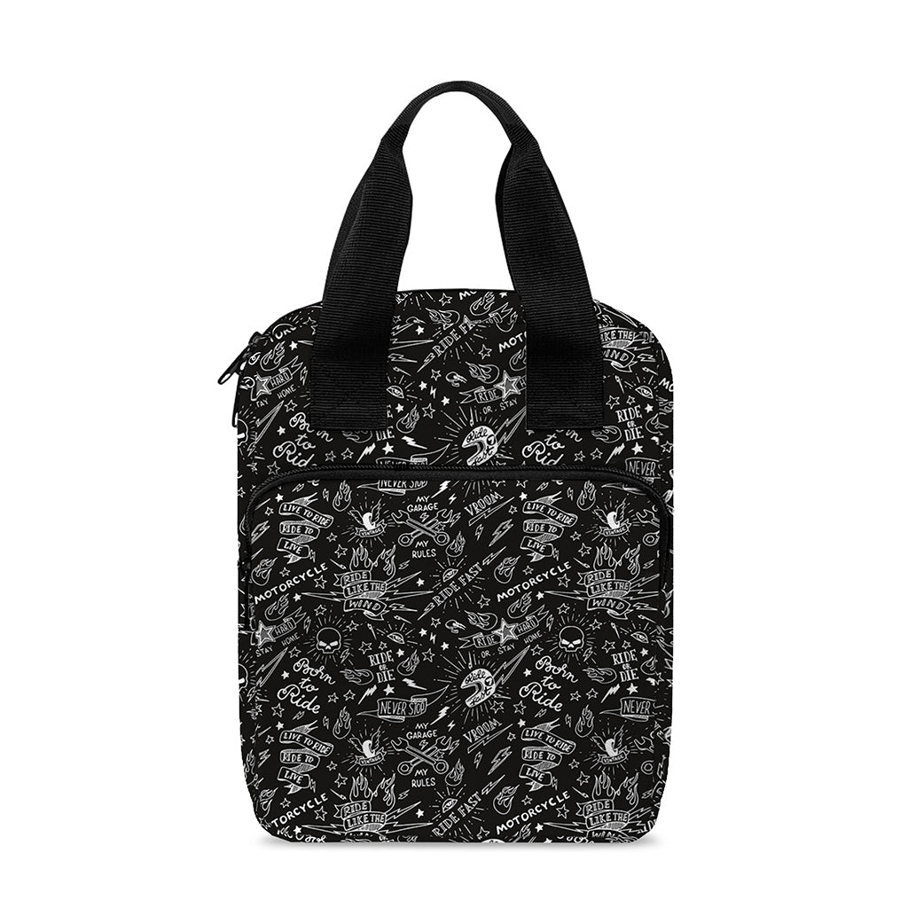 Motorcycle Words Pattern Print Bible Tote Bag