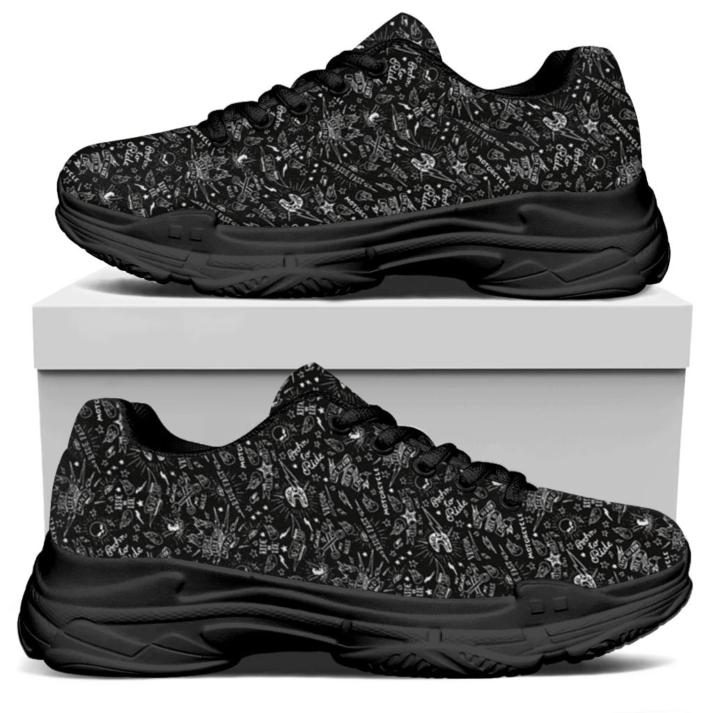 Motorcycle Words Pattern Print Black Chunky Shoes