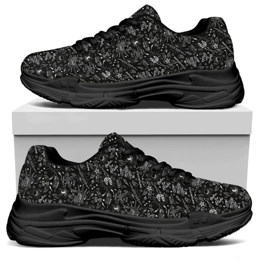 Motorcycle Words Pattern Print Black Chunky Shoes