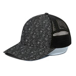 Motorcycle Words Pattern Print Black Mesh Trucker Cap