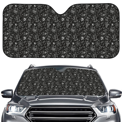 Motorcycle Words Pattern Print Car Windshield Sun Shade