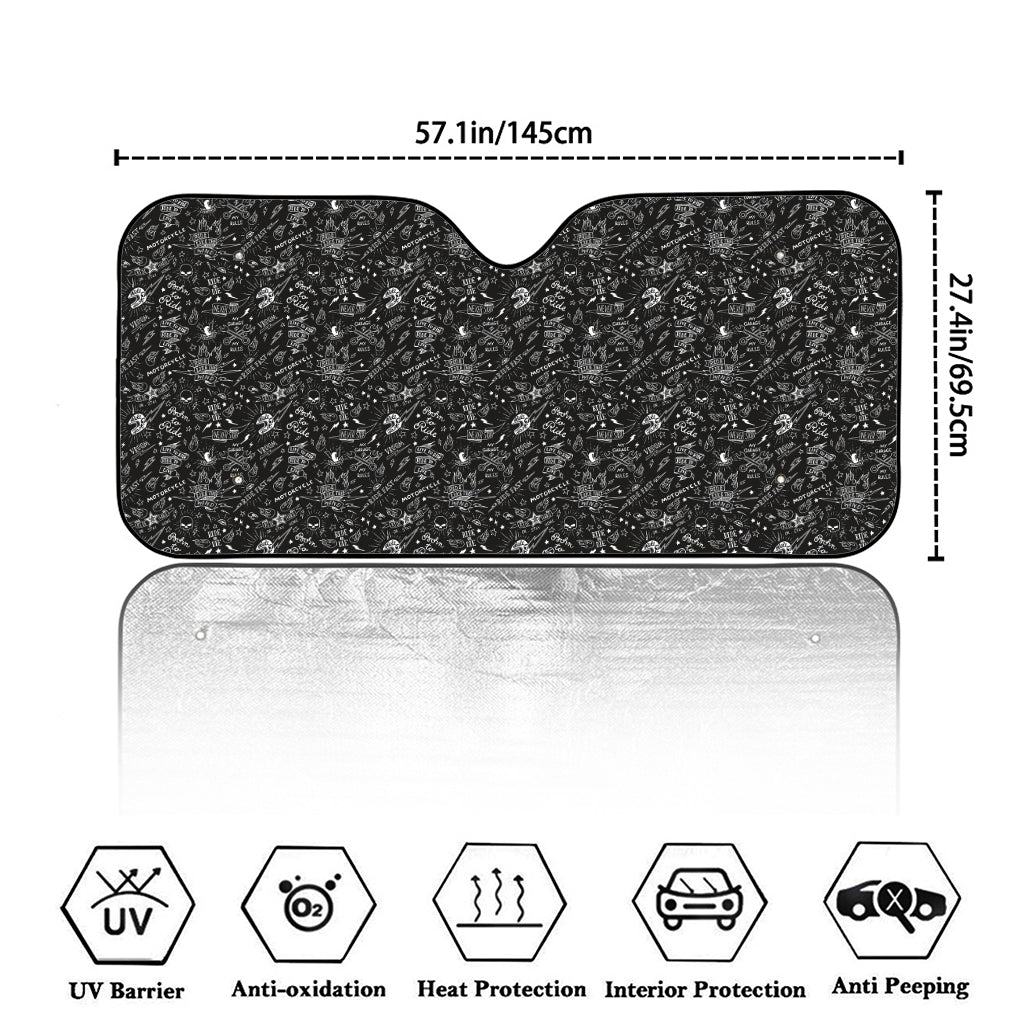 Motorcycle Words Pattern Print Car Windshield Sun Shade