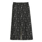 Motorcycle Words Pattern Print Cotton Front Slit Maxi Skirt