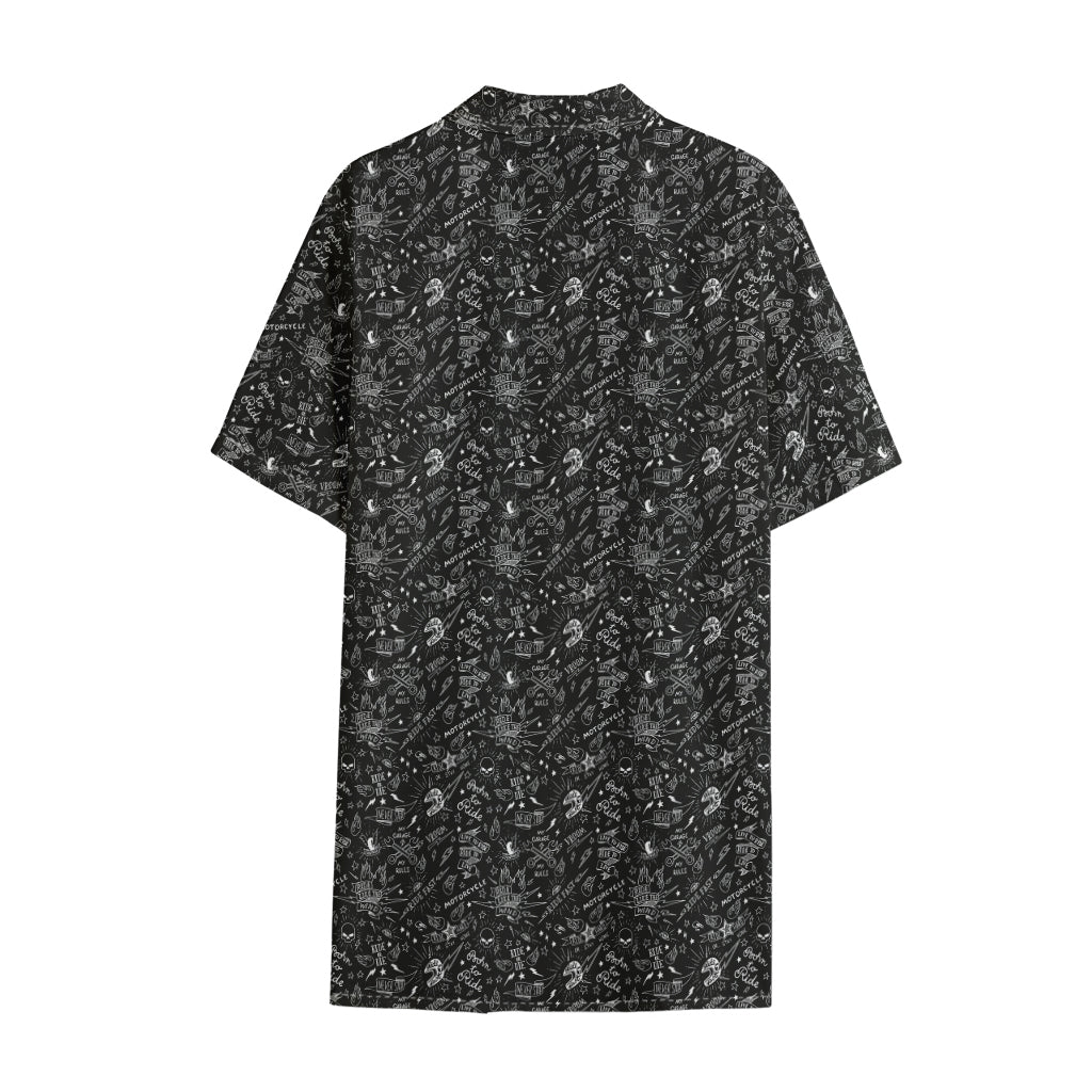 Motorcycle Words Pattern Print Cotton Hawaiian Shirt