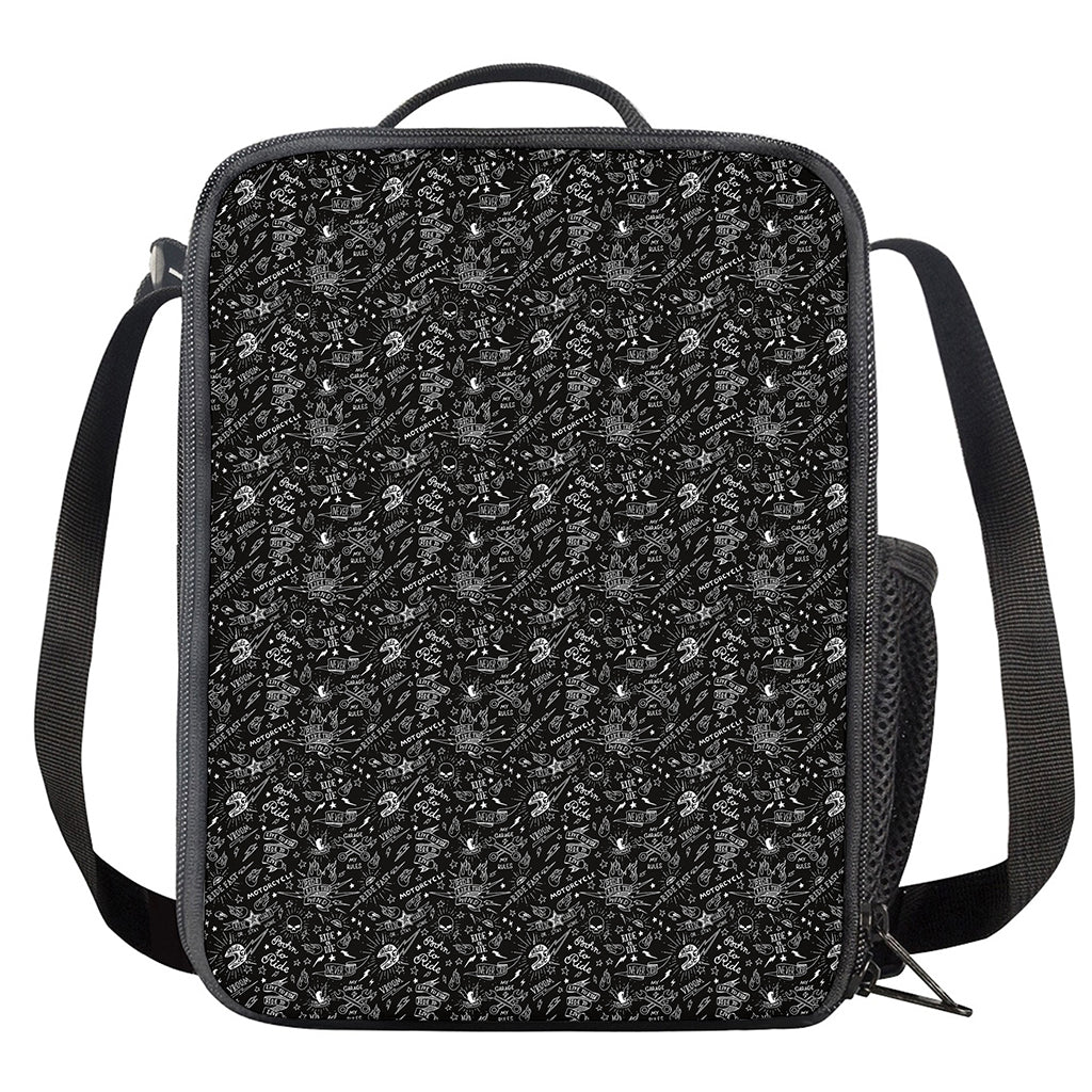 Motorcycle Words Pattern Print Crossbody Lunch Bag