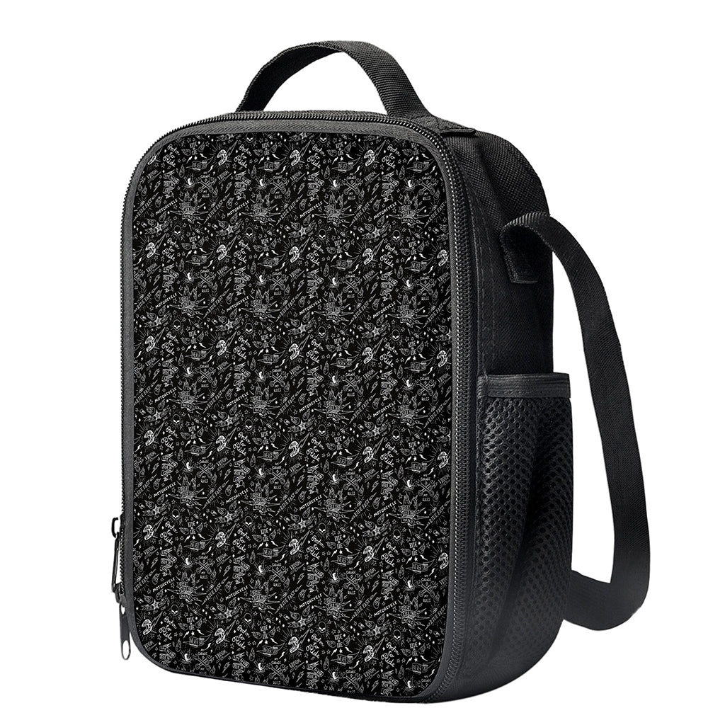 Motorcycle Words Pattern Print Crossbody Lunch Bag