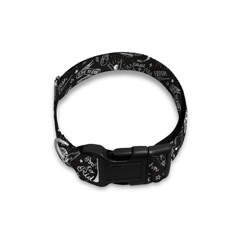 Motorcycle Words Pattern Print Dog Collar