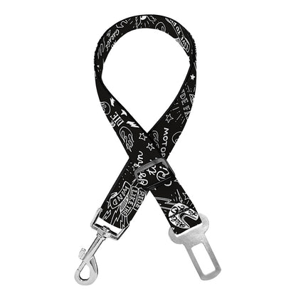 Motorcycle Words Pattern Print Dog Seat Belt