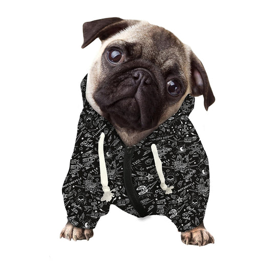 Motorcycle Words Pattern Print Dog Zip Up Hoodie