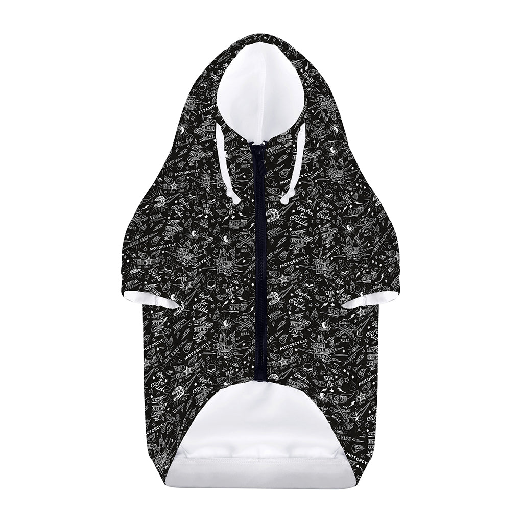 Motorcycle Words Pattern Print Dog Zip Up Hoodie