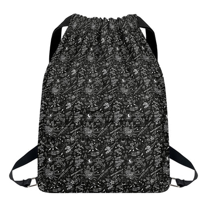 Motorcycle Words Pattern Print Drawstring Backpack