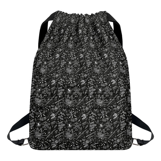 Motorcycle Words Pattern Print Drawstring Backpack
