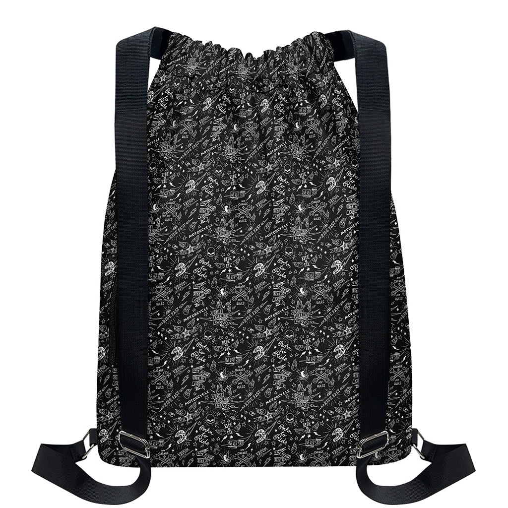 Motorcycle Words Pattern Print Drawstring Backpack