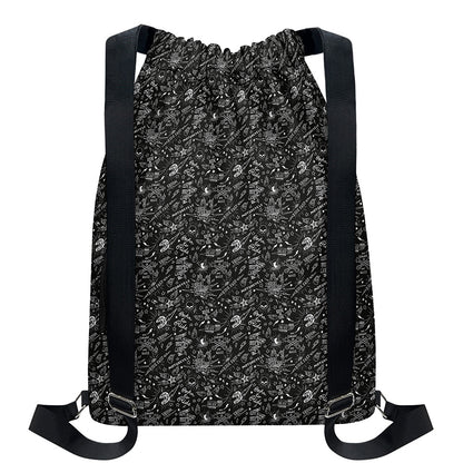 Motorcycle Words Pattern Print Drawstring Backpack