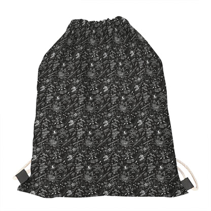 Motorcycle Words Pattern Print Drawstring Bag