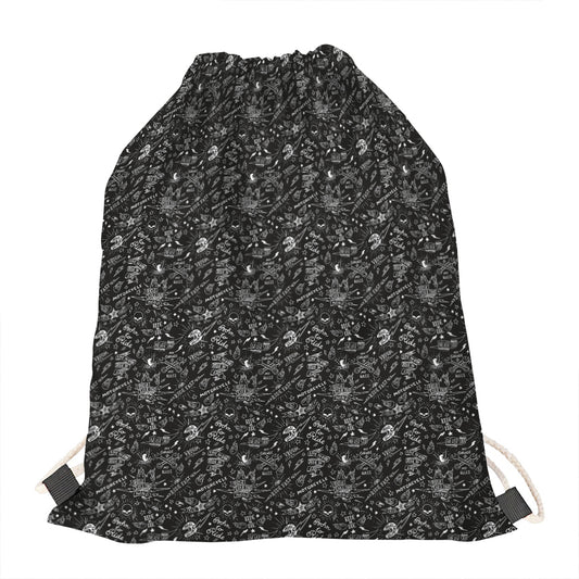 Motorcycle Words Pattern Print Drawstring Bag