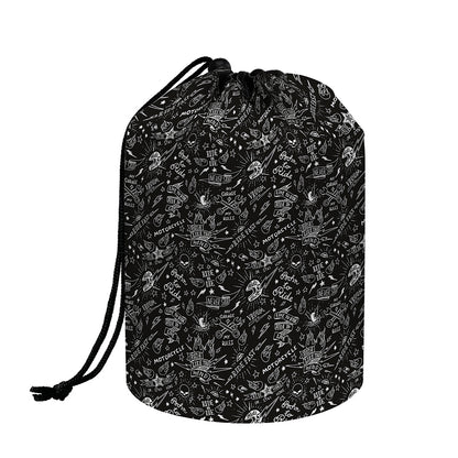 Motorcycle Words Pattern Print Drawstring Makeup Bag