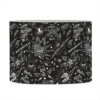 Motorcycle Words Pattern Print Drum Lamp Shade