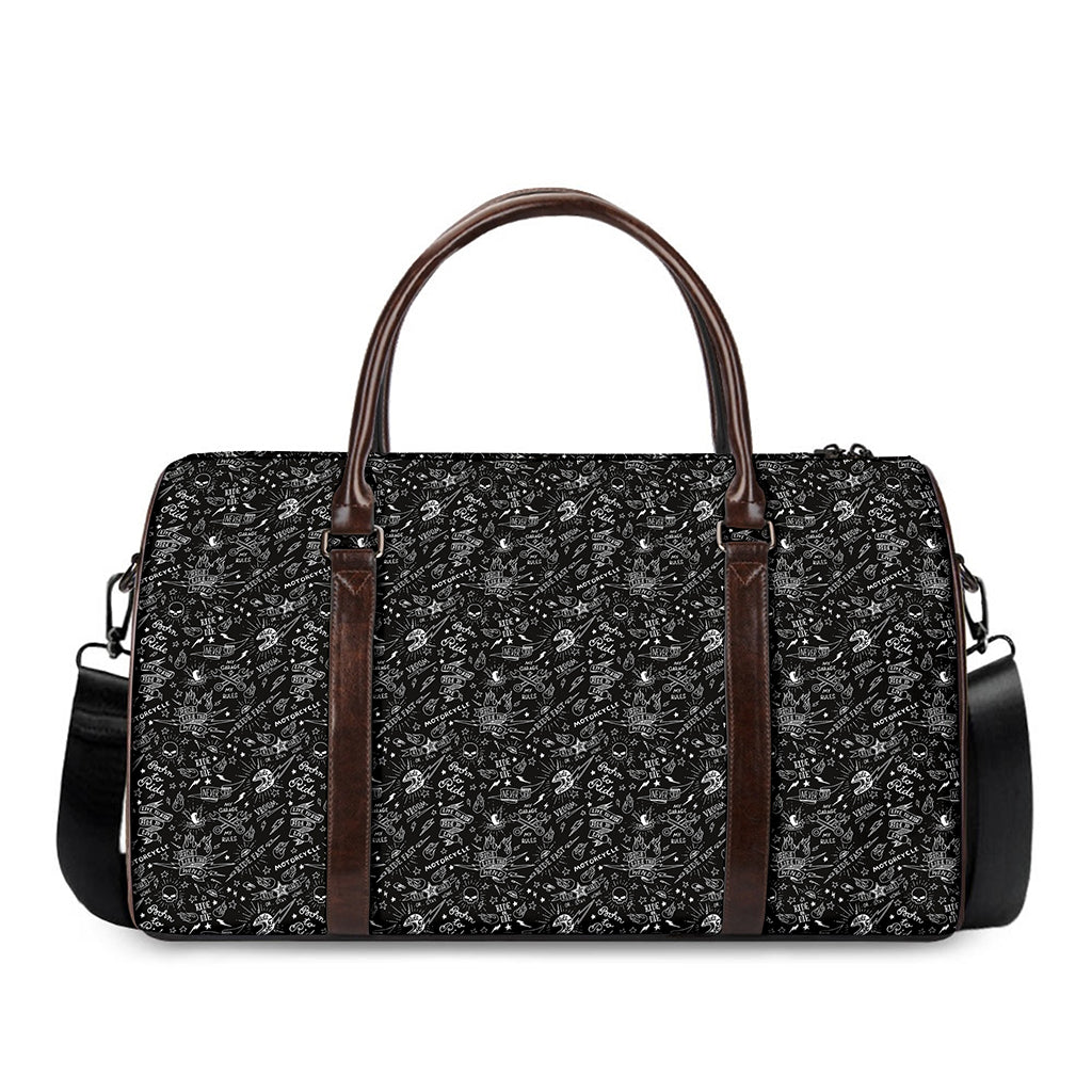 Motorcycle Words Pattern Print Duffle Bag