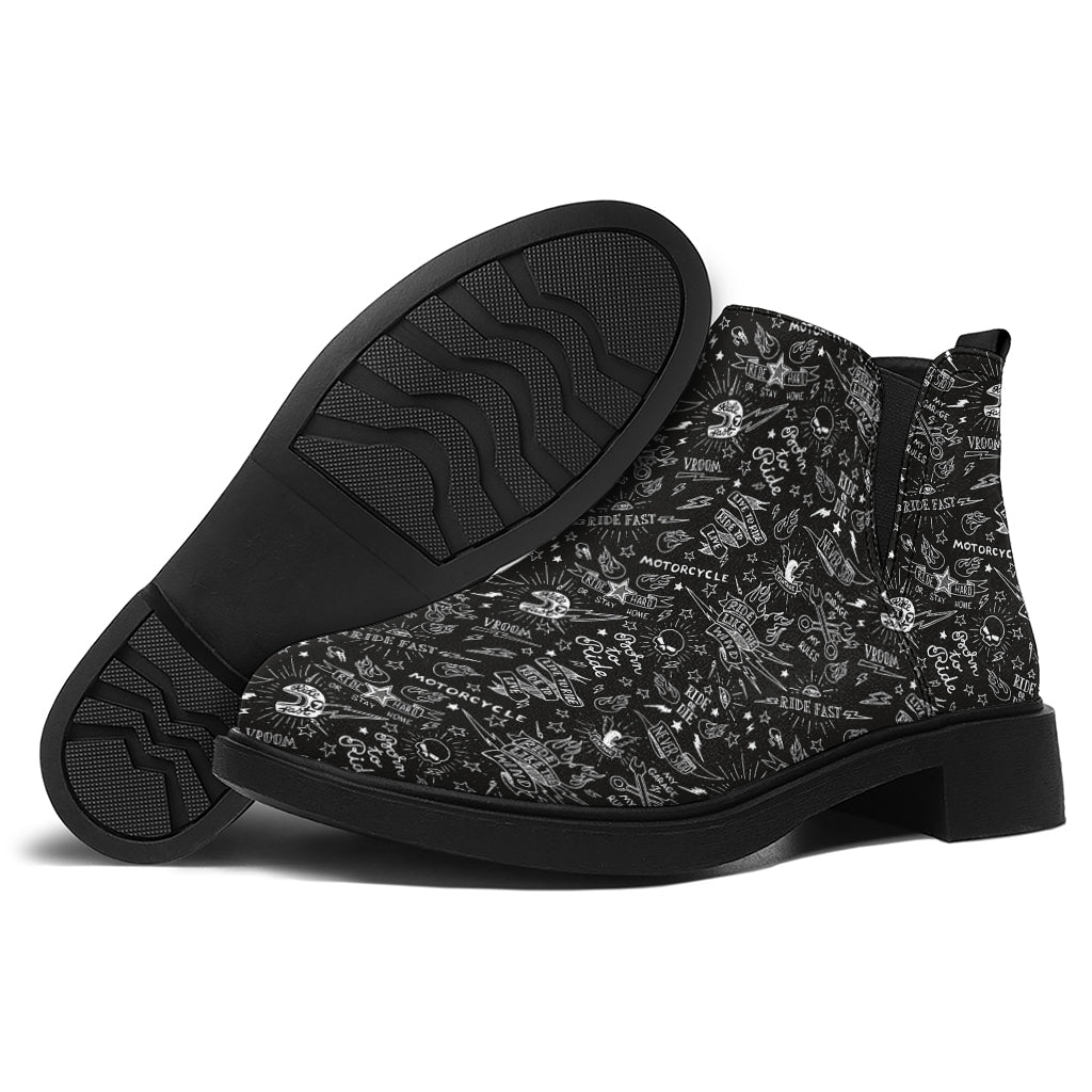 Motorcycle Words Pattern Print Flat Ankle Boots