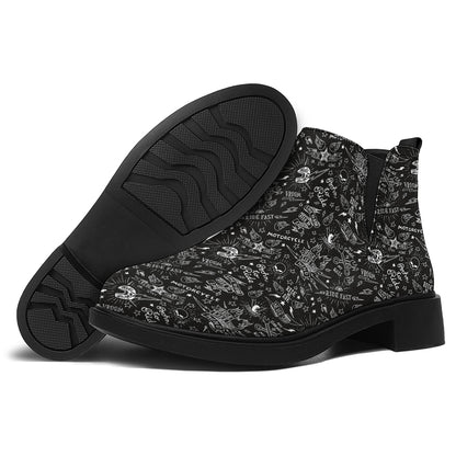 Motorcycle Words Pattern Print Flat Ankle Boots