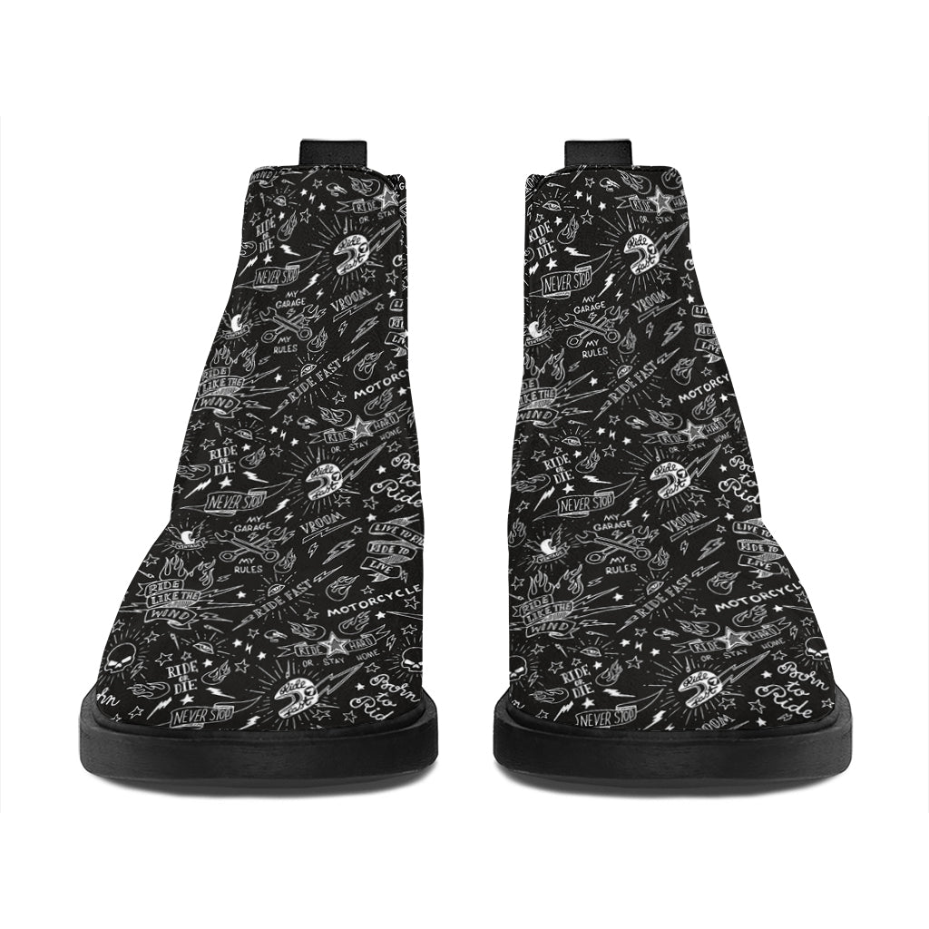Motorcycle Words Pattern Print Flat Ankle Boots