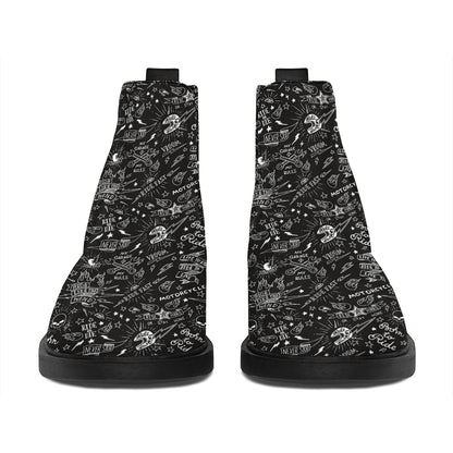 Motorcycle Words Pattern Print Flat Ankle Boots