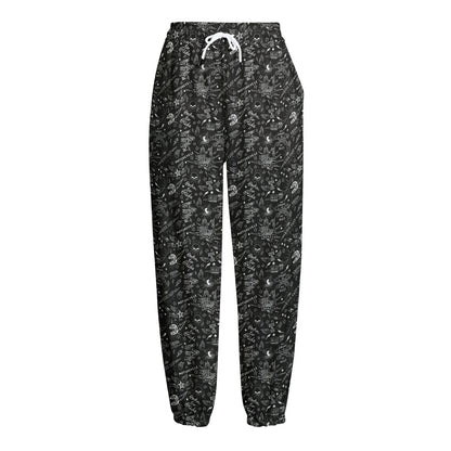 Motorcycle Words Pattern Print Fleece Lined Knit Pants