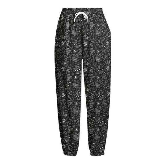 Motorcycle Words Pattern Print Fleece Lined Knit Pants
