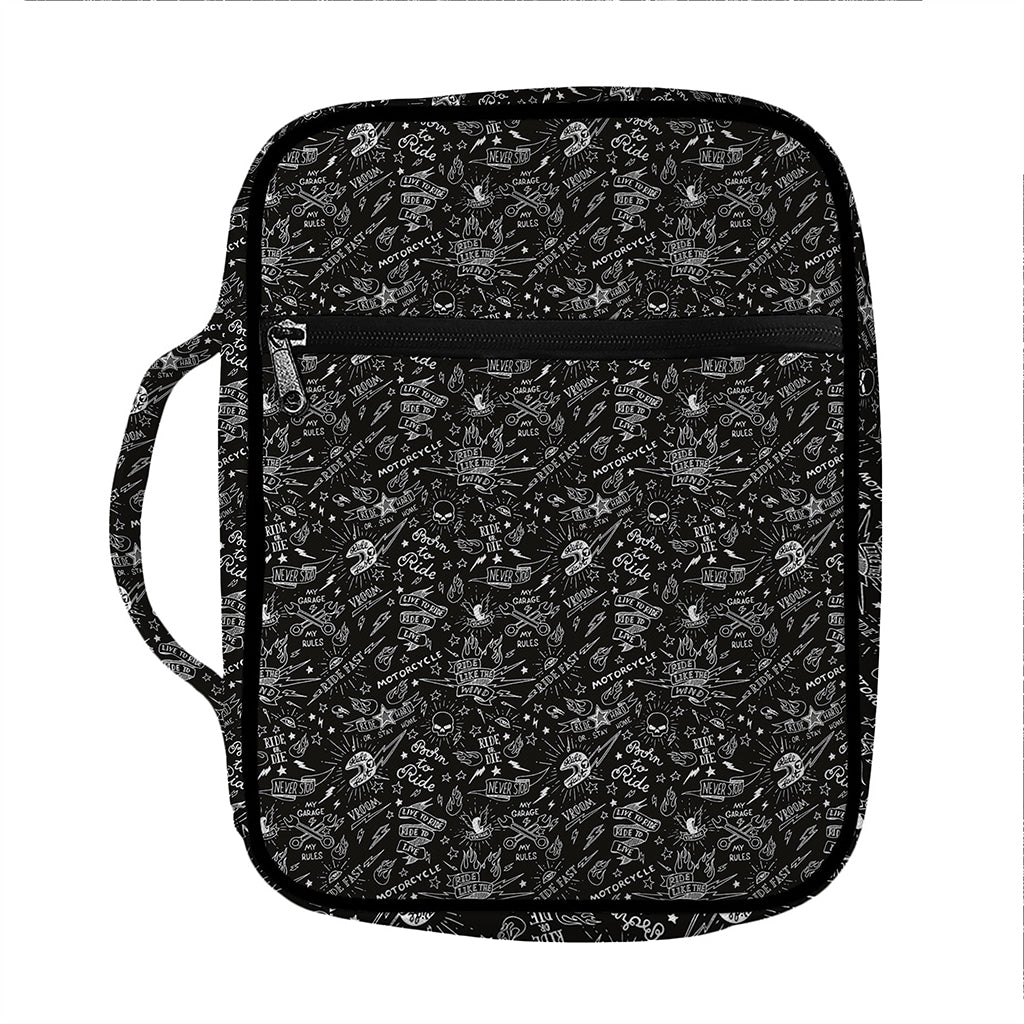 Motorcycle Words Pattern Print Front Pocket Bible Bag