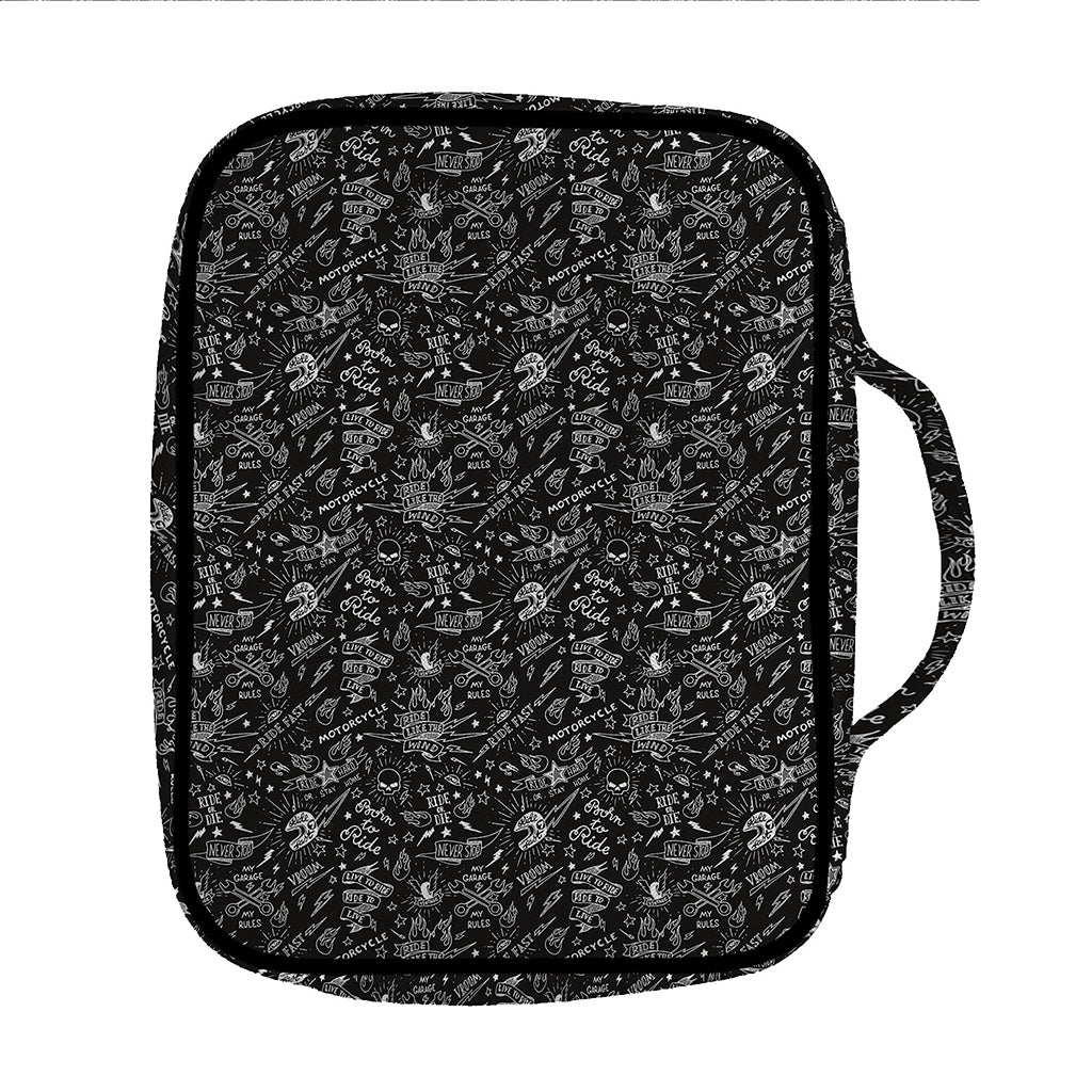 Motorcycle Words Pattern Print Front Pocket Bible Bag