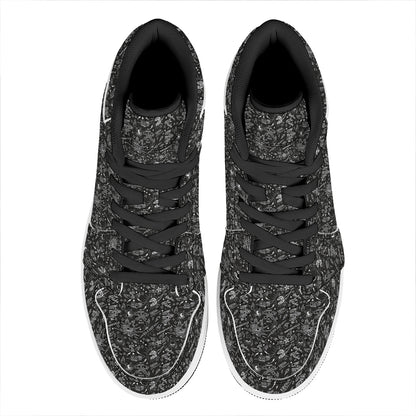 Motorcycle Words Pattern Print High Top Leather Sneakers