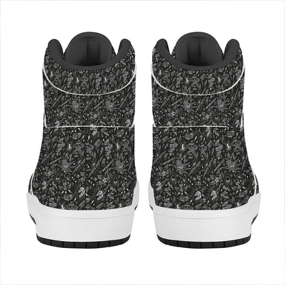 Motorcycle Words Pattern Print High Top Leather Sneakers