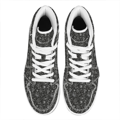 Motorcycle Words Pattern Print High Top Leather Sneakers