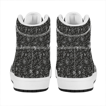 Motorcycle Words Pattern Print High Top Leather Sneakers